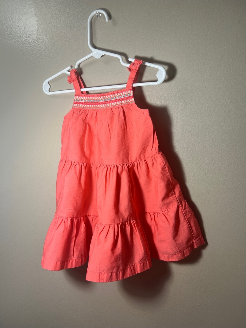 Cherokee Coral Tiered Sundress with Embroidered Yoke